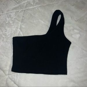 black and lime one shoulder crop top